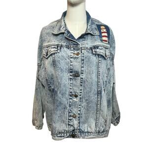 Vintage 90s Ocean Denim Acid Wash Lighthouse Jacket Scenic Art Oversized XL